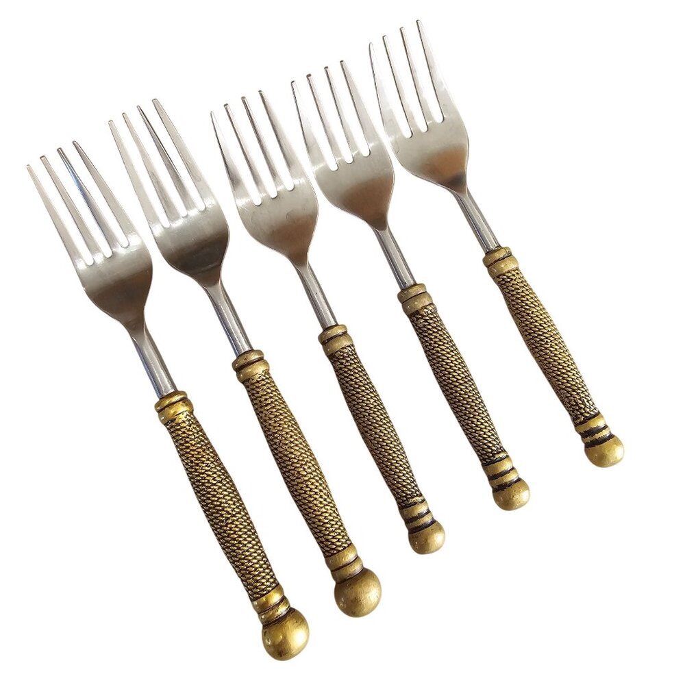 Oneida Brass Rope Forks 5pc salad dinner fork stainless texture handle India